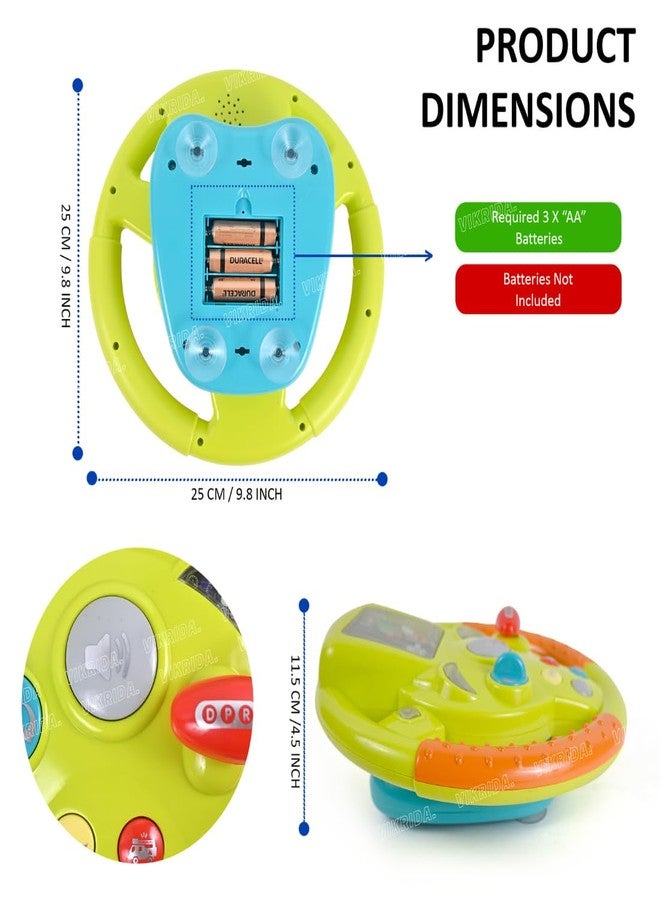 VikriDA Interactive Steering Wheel Driving Toy for Kids | 360° Rotating Car Simulator with Lights, Music & Sound Effects - (Yellow) - Image 5